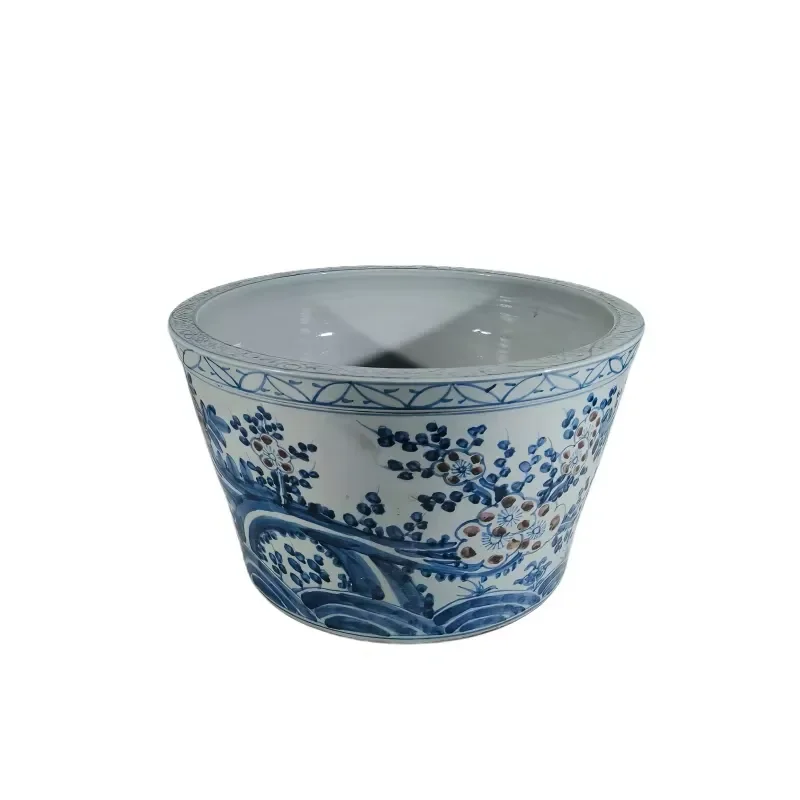Art Deco Eco-Friendly Hand-Painted Blue and White with Red Underglaze Landscape Porcelain Planter Chinese Ceramic Fish Bowl