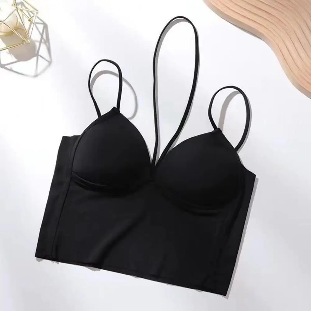 Molded Cup Bra Stylish V Neck Bra Sling Tank Top for Women Adjustable Straps Versatile Tube Top Sexy Cami for Yoga Jogging Wear