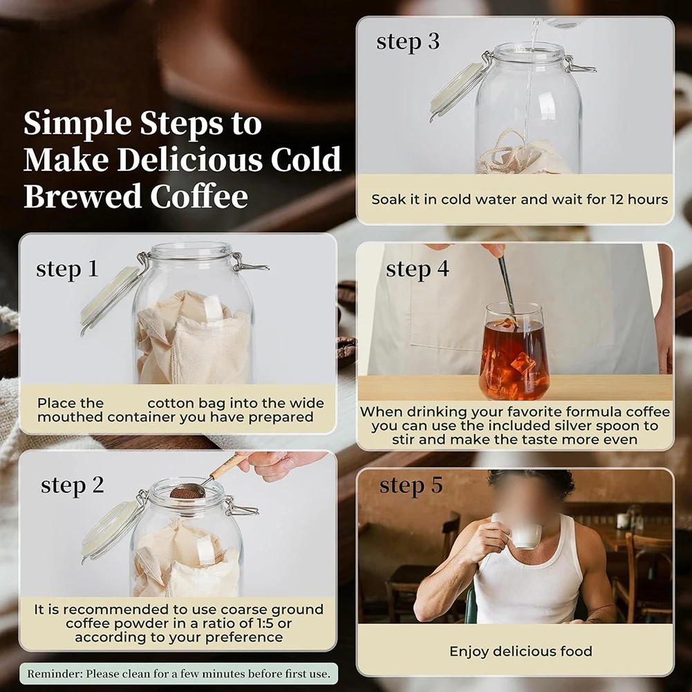 Cold Brew Coffee Bags Set Organic Cotton Bags Organic Cotton Material Grit-free Extraction Secure Drawstring Closure