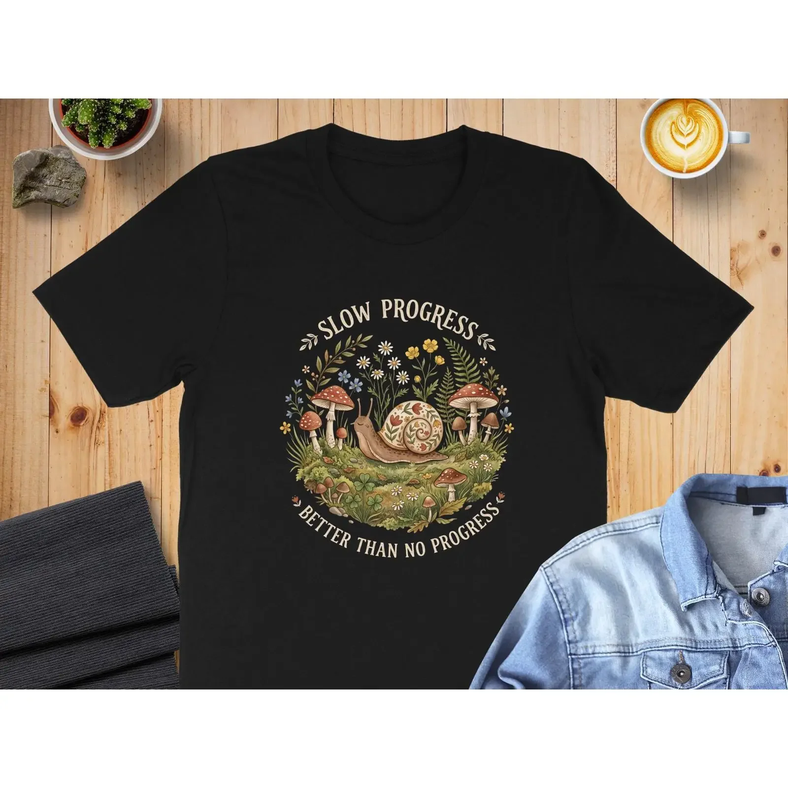 Slow Progress Better Than No T Shirt Cottagecore Snail Mushroom Botanical Gardencore vintage Washed graphic fashion Comfortable