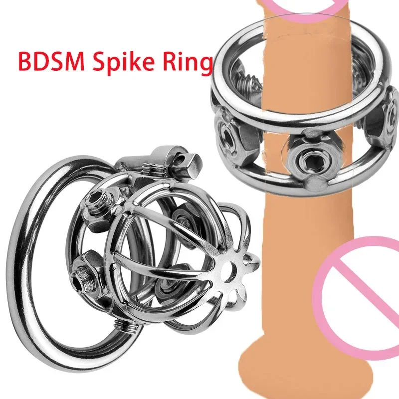 

Metal with Spikes Adjustable Penis Lock Rings Male Chastity Cage Scrotum BDSM Glans Stimulate Cock Adult Sex Toys for Men 18 Cbt