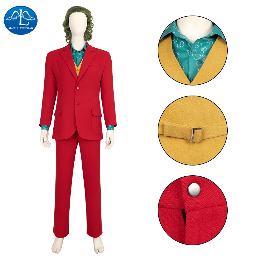 

Movie Joker Cosplay Costume Red Clown Halloween Carnival Cosplay Costume Men's Red Suit with Vest Pants and Shoes