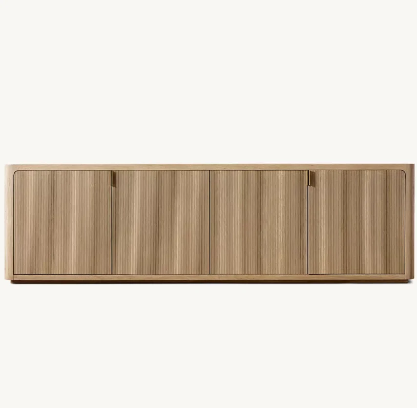 #American Style Living Room Furniture Set Luxury  Solid Wood 4-Door Media Console