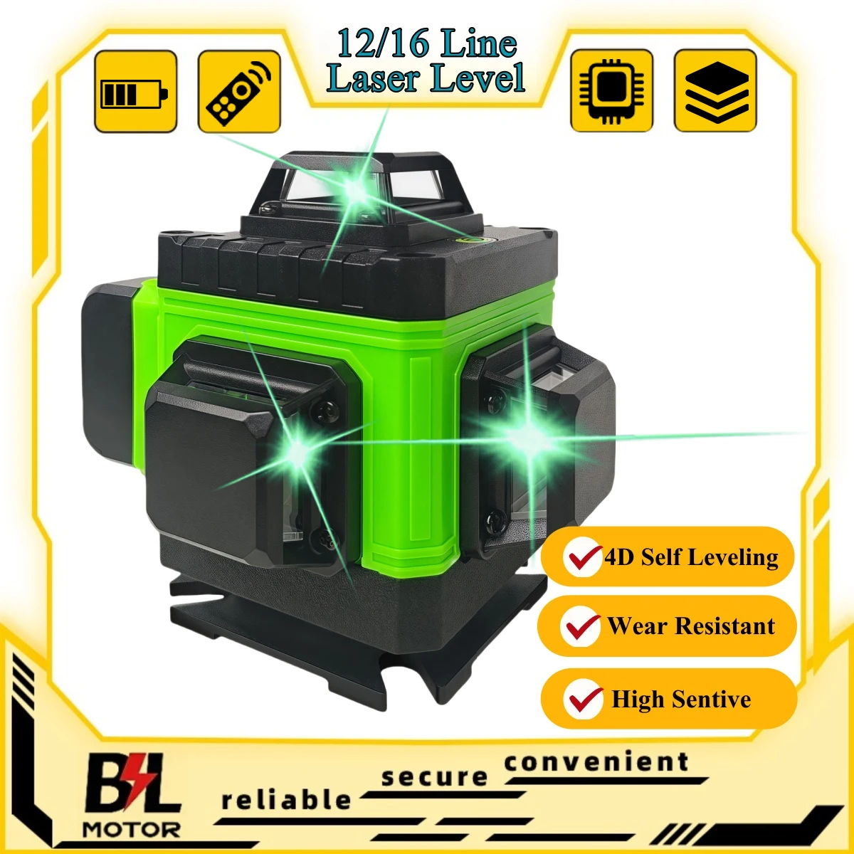 

3D/4D 12/16 Lines Green Beam Laser Level 360° Self-Leveling Remote Control Horizontal Vertical Levels Machine For Construction