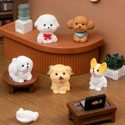 Resin Cute Dog Figurines Miniatures Cartoon Handmade Animal Figurines Realistic Funny Micro Landscape Ornaments Balcony