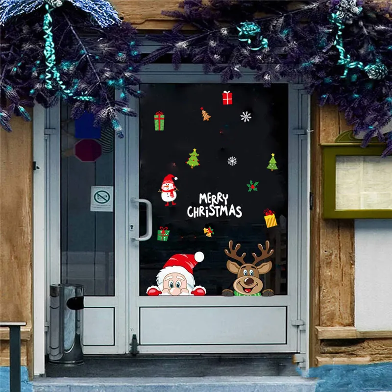 6 Stil Frohe Weihnachten Santa Elch Weihnachten Aufkleber für Heim textilien Neujahr wasserdichte Glas Aufkleber Fenster PVC-Film