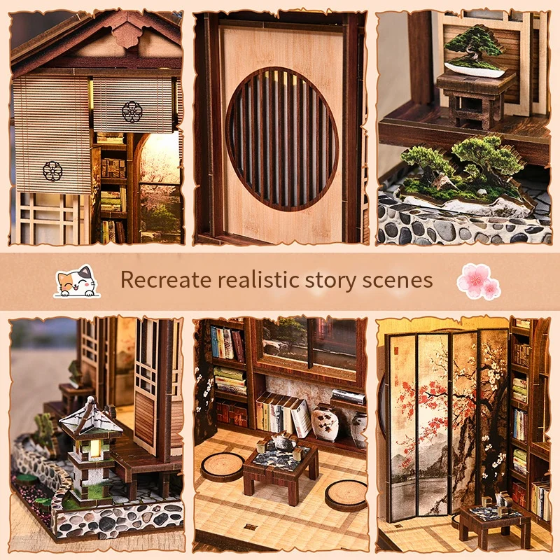 モスランプコートDIYハウス - 3Dステレオパズル木製ブックエンド、手作りクリエイティブおもちゃモード