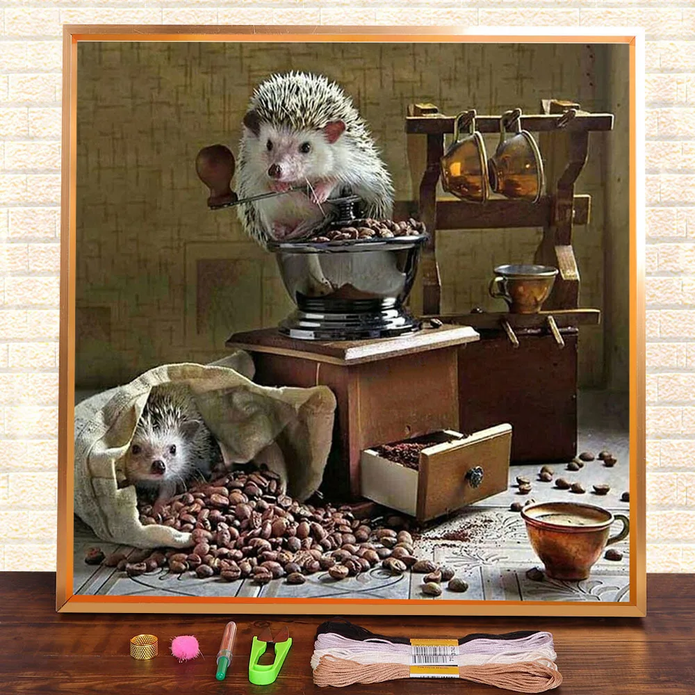 Animal Hedgehog Printed 11CT Cross-Stitch Set DIY Embroidery DMC Threads Handmade Handiwork Hobby Craft Floss  Gift