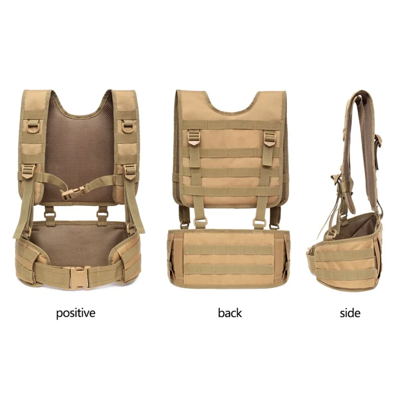 Molle Tactical acolchoado Battle Vest com almofadas confortáveis, Arnês removível, Cintas suspensoras destacáveis, Airsoft Combat Duty Belt