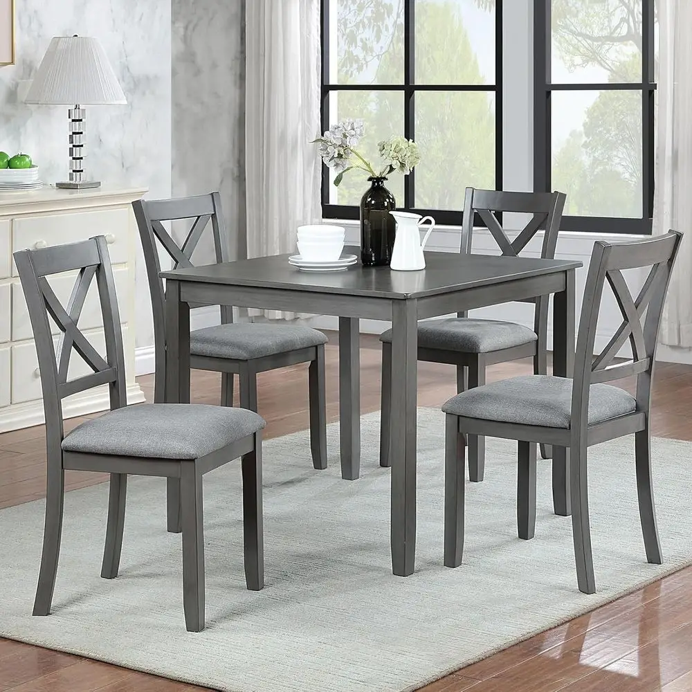 

Gray 5-Piece Dining Set with 4 Solid Wood Chairs for Home and Restaurant Use