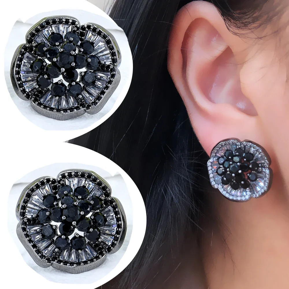 

Kellybola NEW Black Round Austrian Clear Cubic Zirconia Earrings For Women Fashion Party Elegant Wedding Festival Stud Earrings