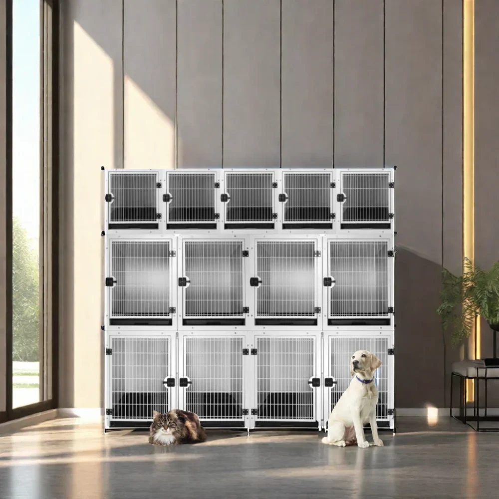 Luxury Heavy-Duty Stainless Steel Veterinary Pet Cage Solid Walls Modular Breeding Kennel For Dog Clinics And Vets