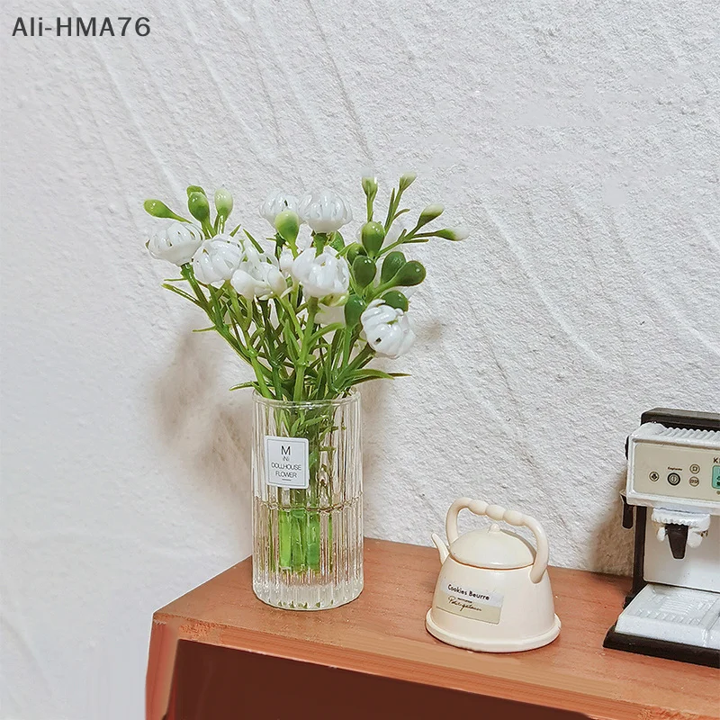 HMA76-1:12 인형 집 미니어처 화분 테이블 꽃 녹지 분재 모델 데스크탑 차량 탑재 장식품 홈 장식