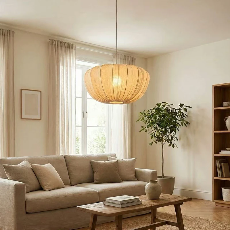 Japanese Wabi Sabi Retro Fabric E27 Pendant Light Living Dining Room Chandelier Designer Home Decor