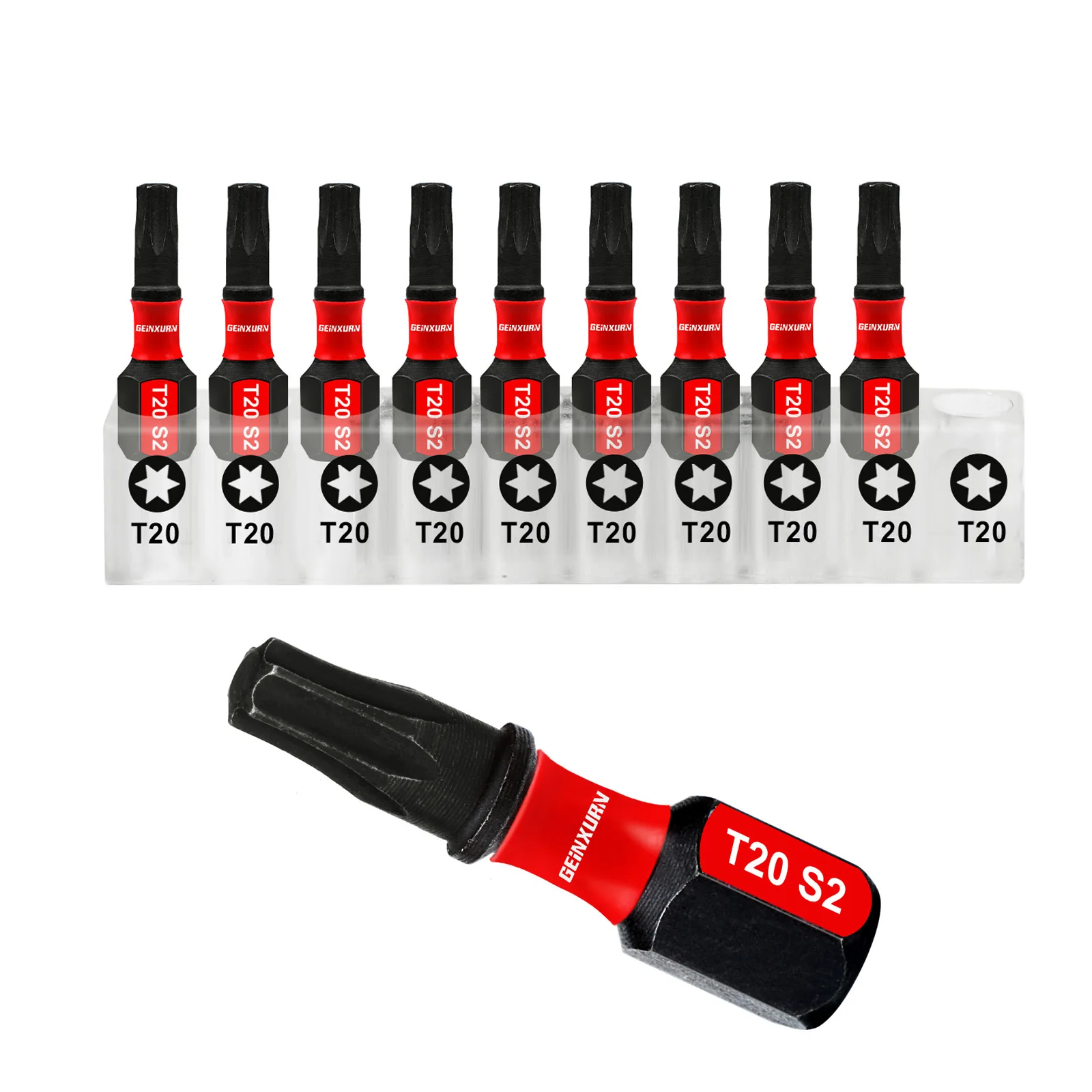 

GEINXURN 1 Inches Impact Tough Magnetic #20 Torx Head Power Bits, S2 Alloy Steel T20 Screwdriver Bits Set with Storage Organizer