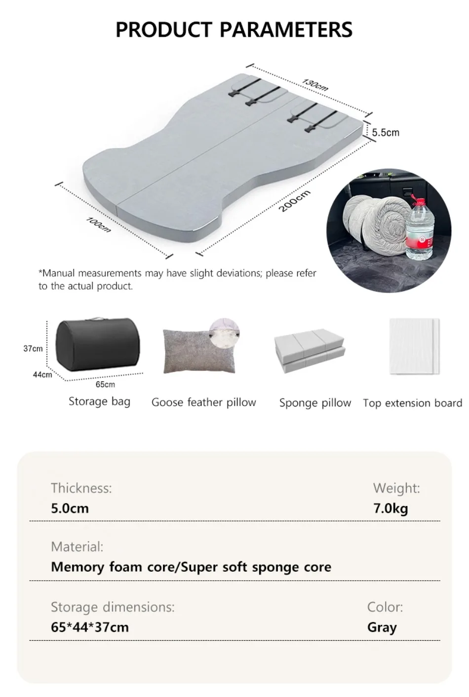 Car Mattress for Camping Trunk Memory Foam Mattress Foldable Memory Foam Car Bed Non-Slip Design for Tesla Model Y 3 2021-2026