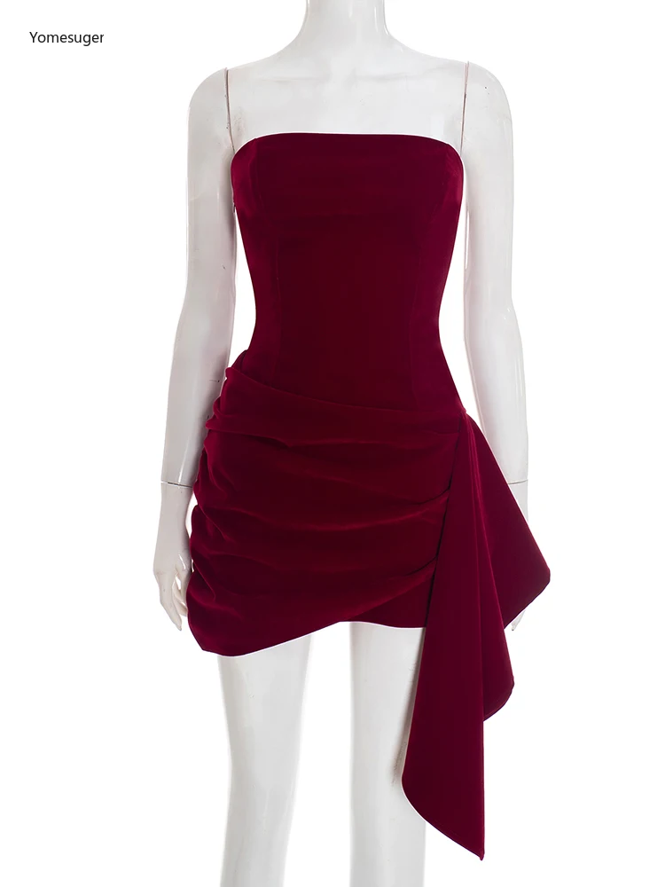 فستان Yomesugar لعيد الحب للنساء من جلد الغزال بدون حمالات بدون ظهر وشريط غير منتظم مكشكش فساتين قصيرة للحفلات والنوادي
