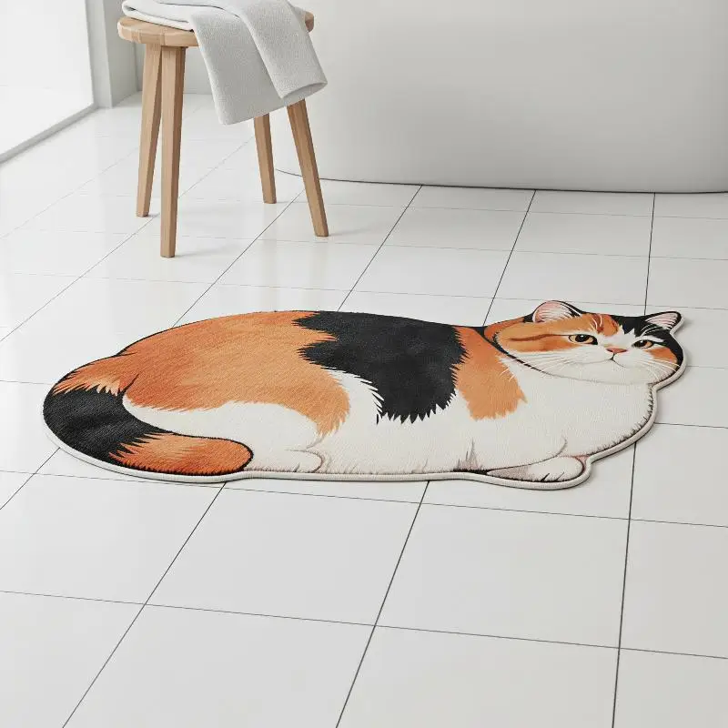 3D Cute Cat Shaped Diatomite Bath Mat Super Absorbent Non-Slip Quick Dry Rug for Bathroom Shower Entryway Floor
