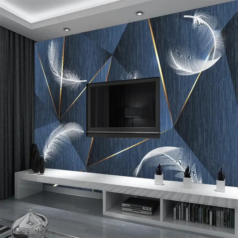 

Пользовательское искусство, геометрические обои с перьями, украшение дома, клубы, фреска, современные обои, домашний декор, Papel De Parede, 3D наклейки