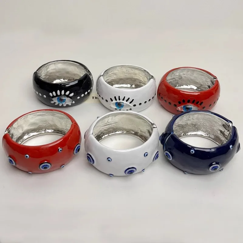 

European and American fashion retro enamel drip oil elastic bracelet, light luxury Vintage modern wide bangle for women