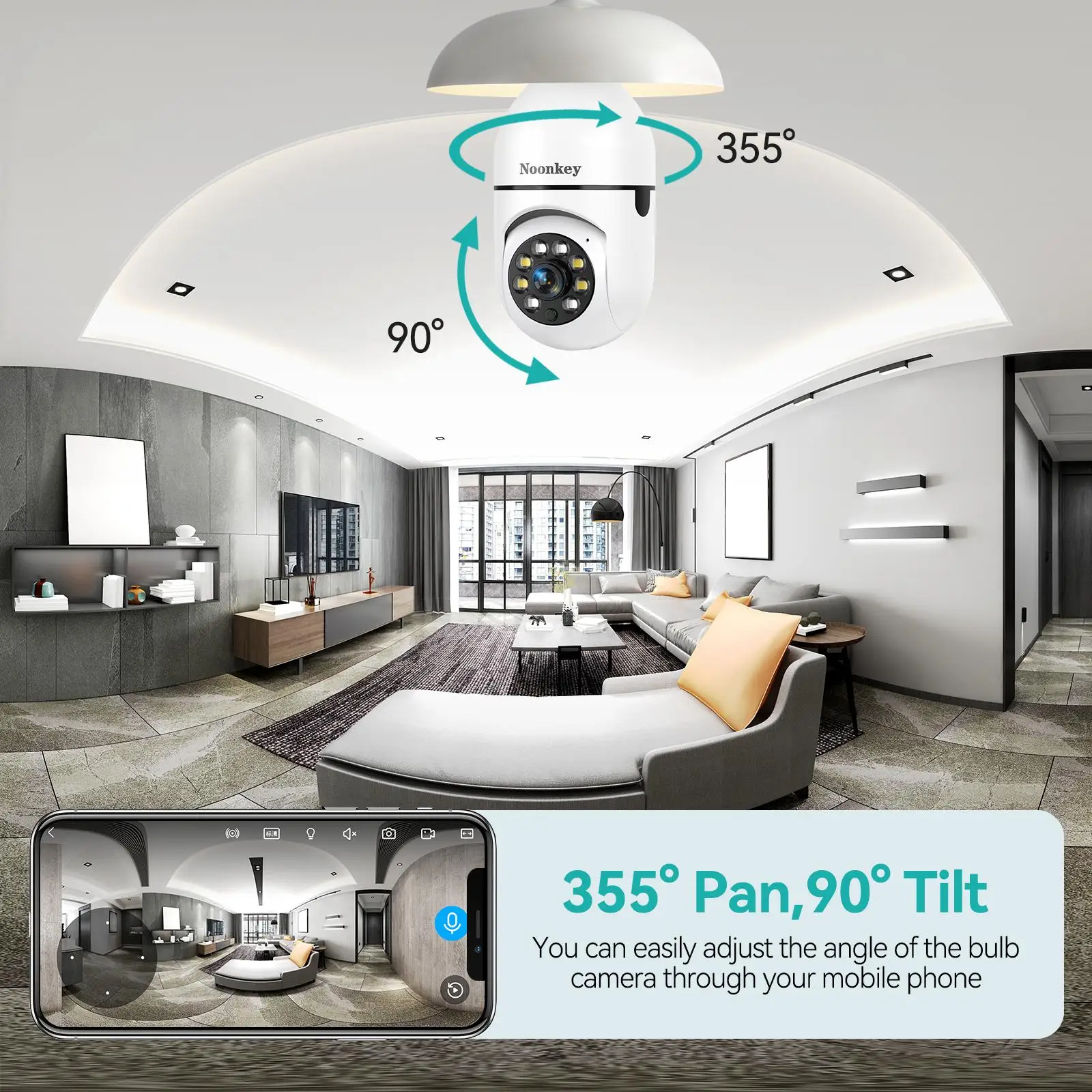 [3 pezzi] Telecamera di sicurezza con lampadina 2K, Wi-Fi 2.4G, Allarme movimento/suono/luce, Audio bidirezionale, Alexa, Installazione semplice, Interno/Esterno