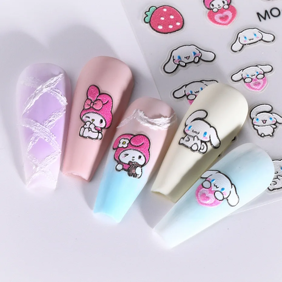 Sanrio Cute Cartoon Three-Dimensional Relief Beauty Kuromi Mymelody Nail Art Stickers Nail Jewellery Children\'s Gifts Toys