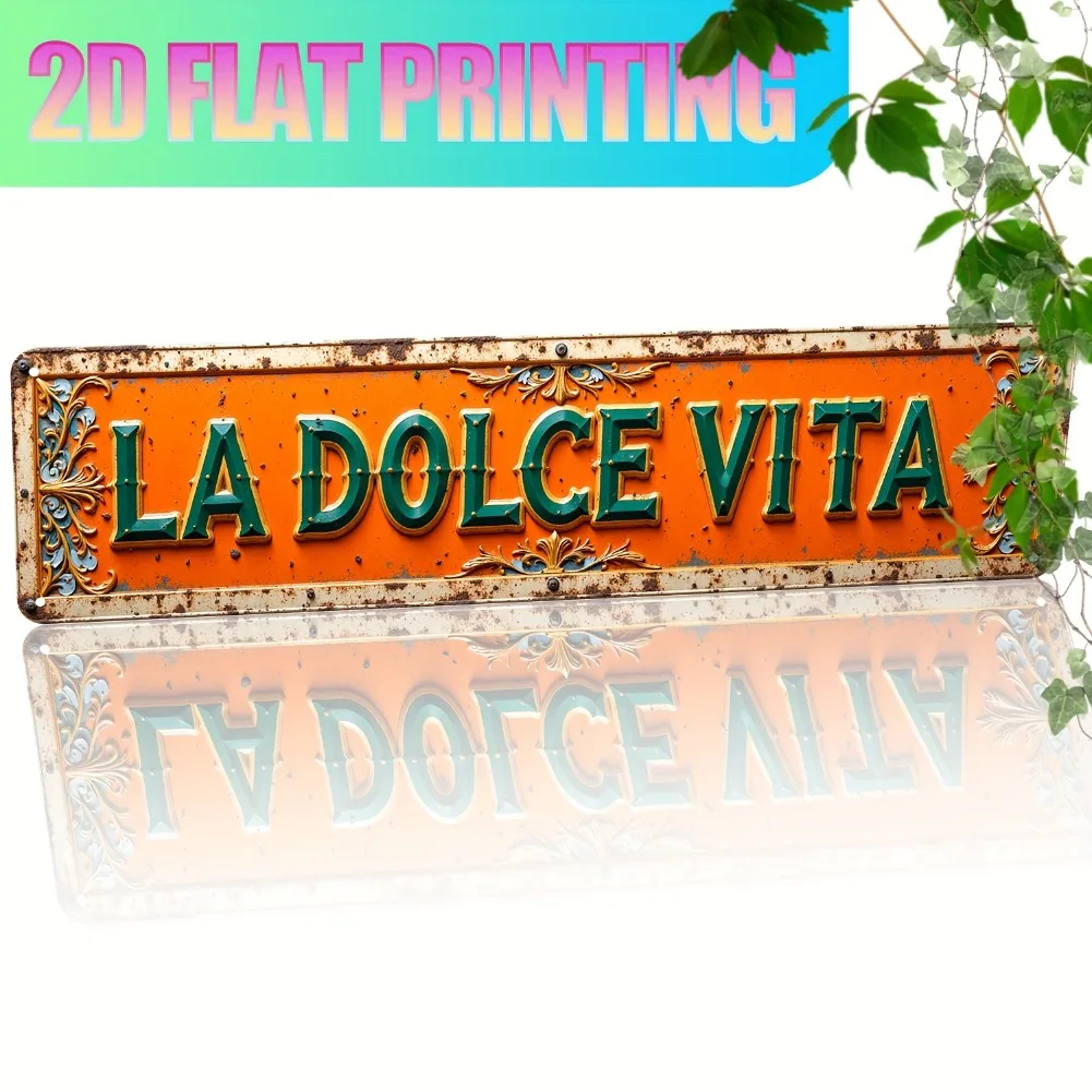 2D Flat 'La Dolce Vita' Italian for 'Sweet Life.' Aluminum Wall Sign - Rustic Metal Decor, Suitable for Home, Cafe