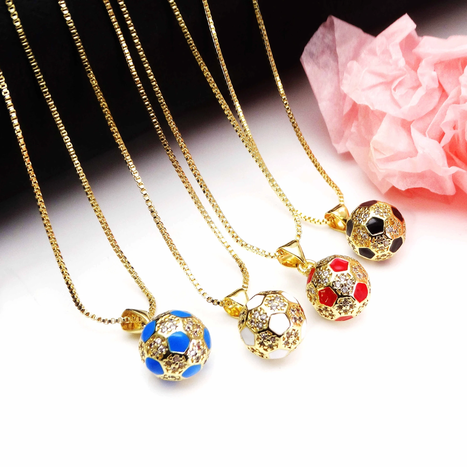 Micro Zircon Storts football Pendant necklace basketball pendant Round ball Pendant necklace copper chain jewelry necklace