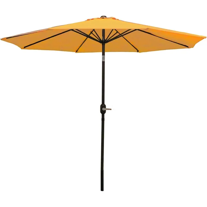 

9-Foot Patio Umbrella - Push-Button Tilt and Crank Handle - Aluminum Pole and Polyester Shade Canopy - Gold