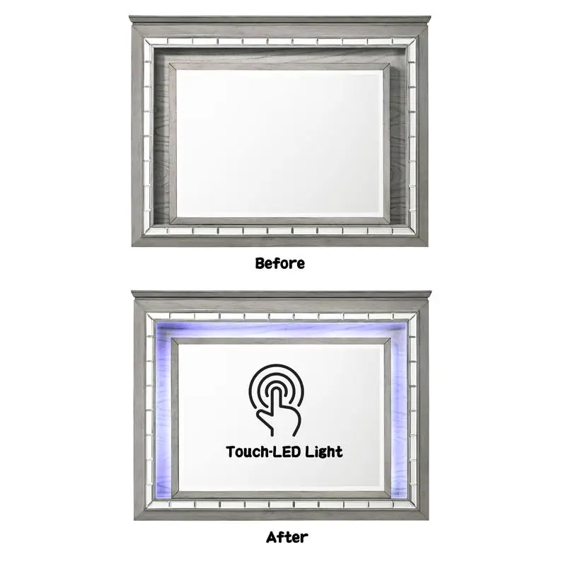 Miroir finition chêne gris clair avec éclairage LED