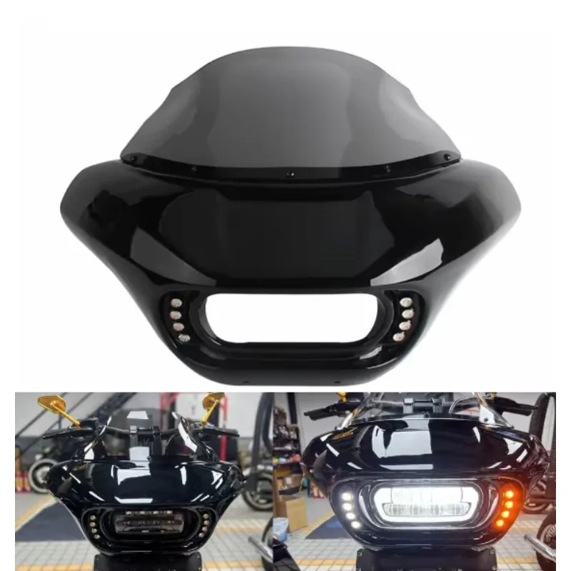 For Harleydavidson Softail M8 Fat Bob 114 Shark Club Style Front Headlight Fairing With LED Daytime Running Light Turn Signal