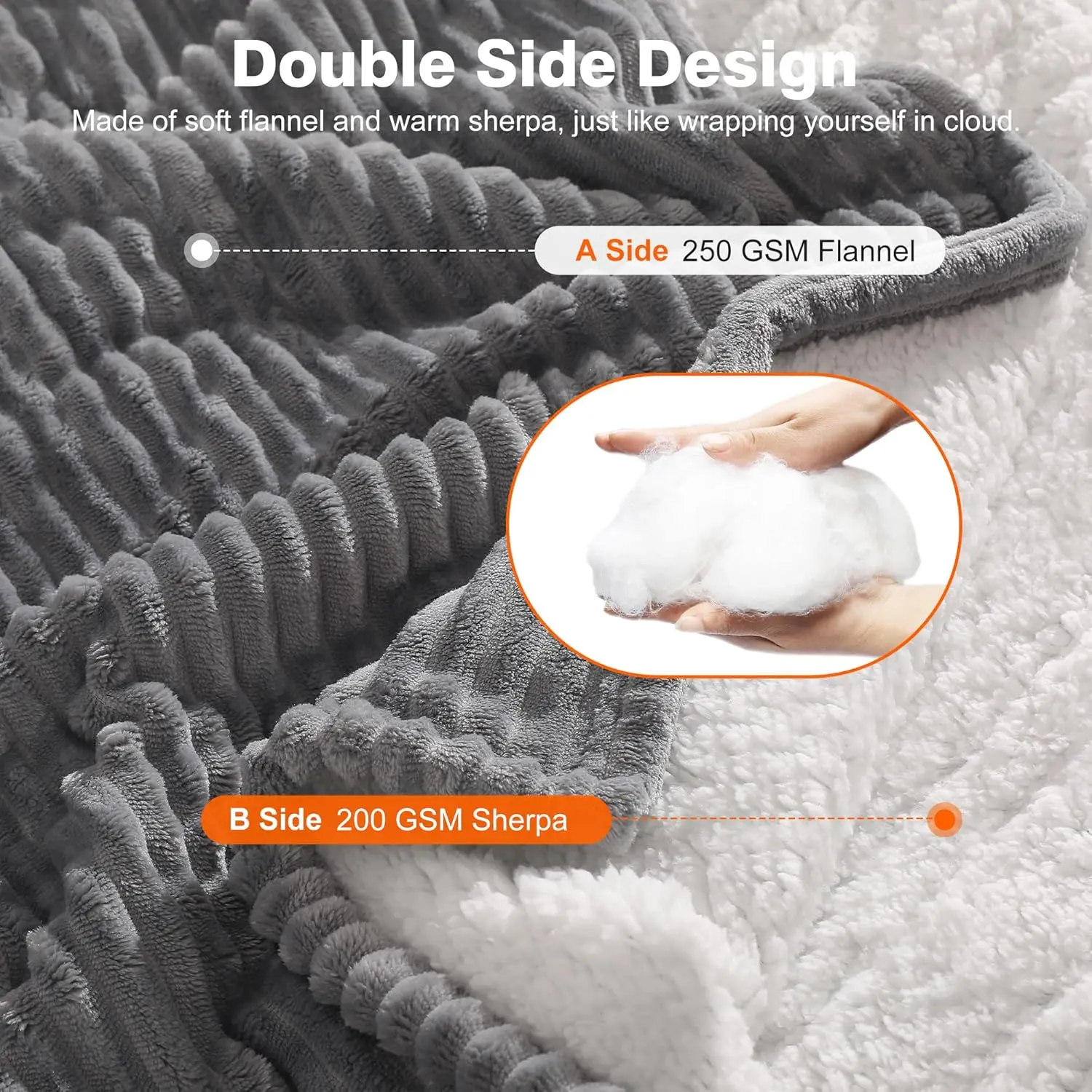 50x60 Electric Heated Throw Blanket, 5 Heat Settings, Auto Shutoff, Machine Washable, Light Grey