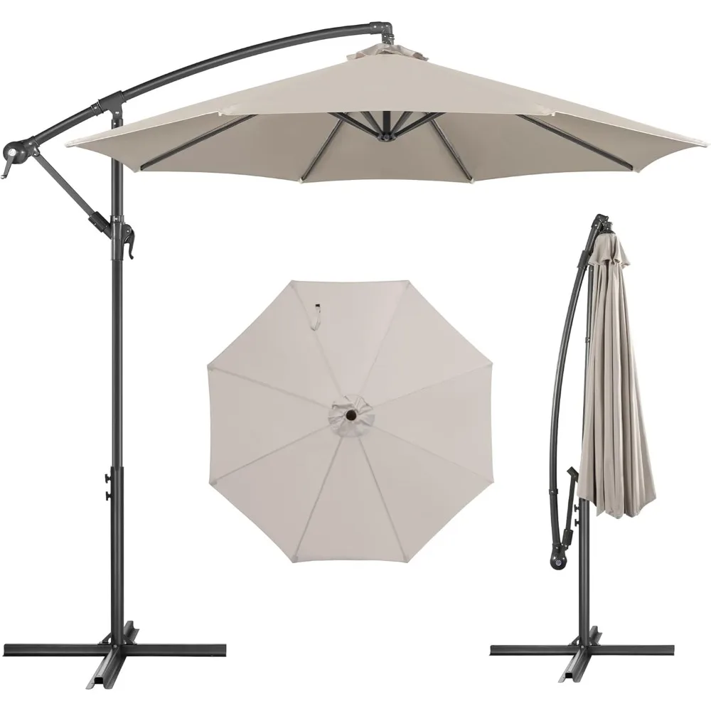 

Offset Patio Umbrella Cantilever - 10 ft Cantilever Umbrella Outdoor with Crank and Cross Base, UV Protection Large Patio Umbrel