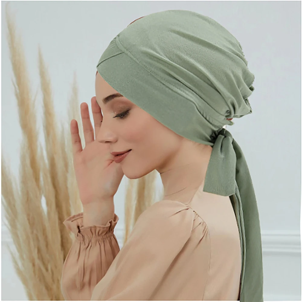 Women Forhead Cross Chemo Cap Muslim Hijab Turban Headscarf Turban Bonnet Beanie Hair Loss Hat Bandanas Headband Turbante Mujer