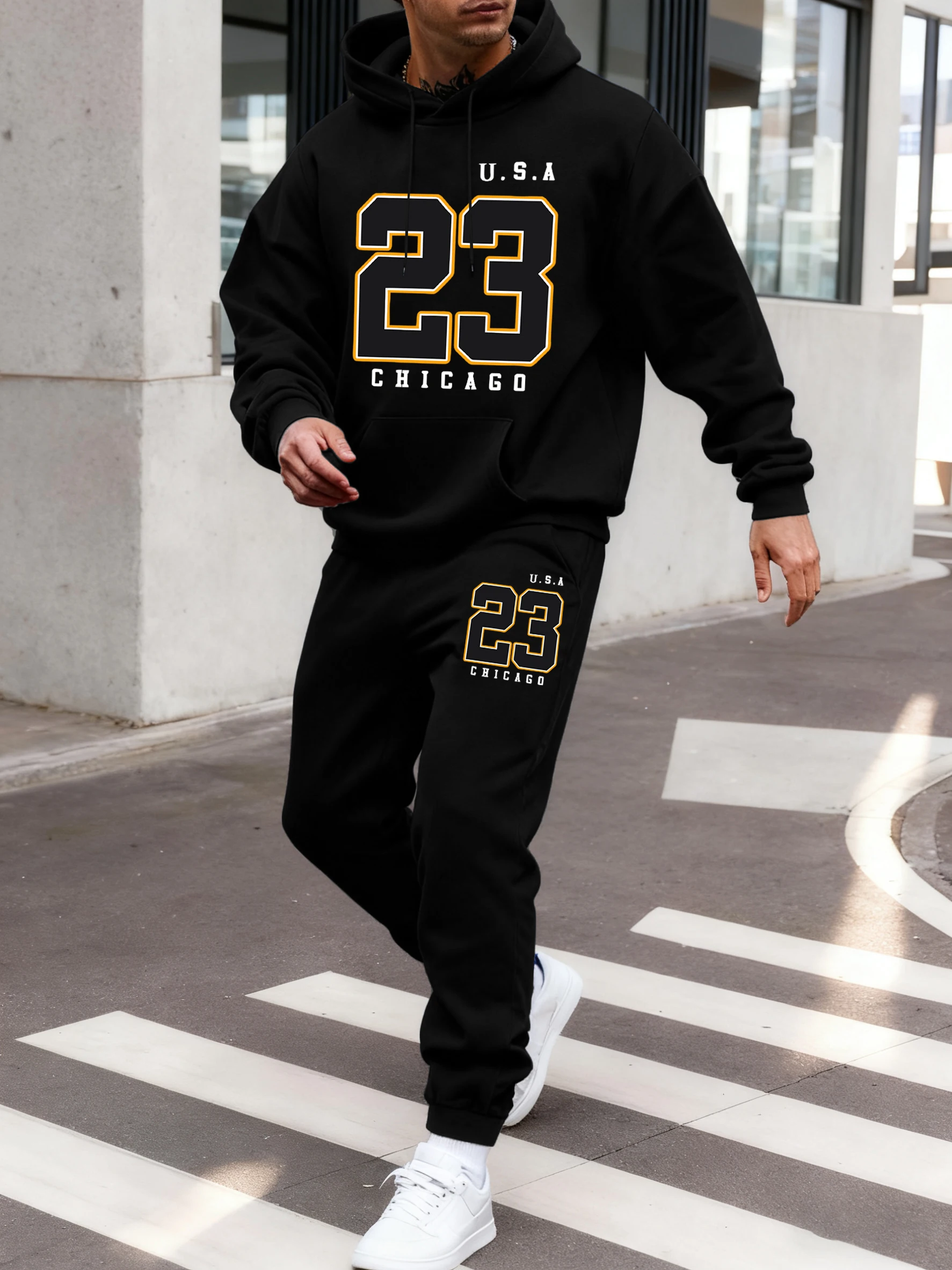 

Usa Chicago Number 23 Print Man Hoodie Set Fleece Casual Sweatshirt Street Jogging Sweatpant Loose Autumn Sportswear Basic Pants