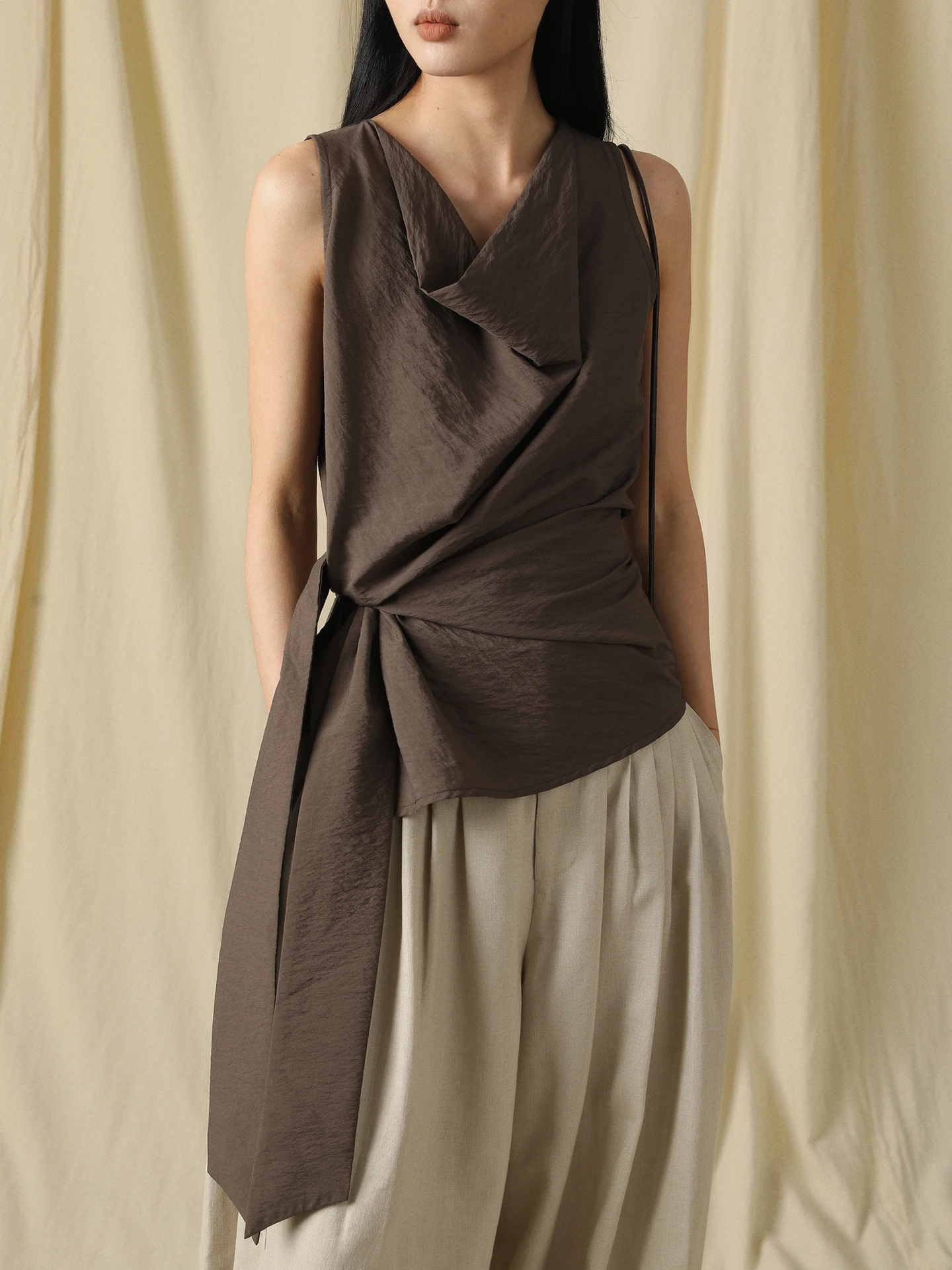 

Женский летний элегантный топ Vimore Silk Wrap без рукавов с V-образным вырезом, свободного кроя, дышащий, средней длины, повседневный, модный