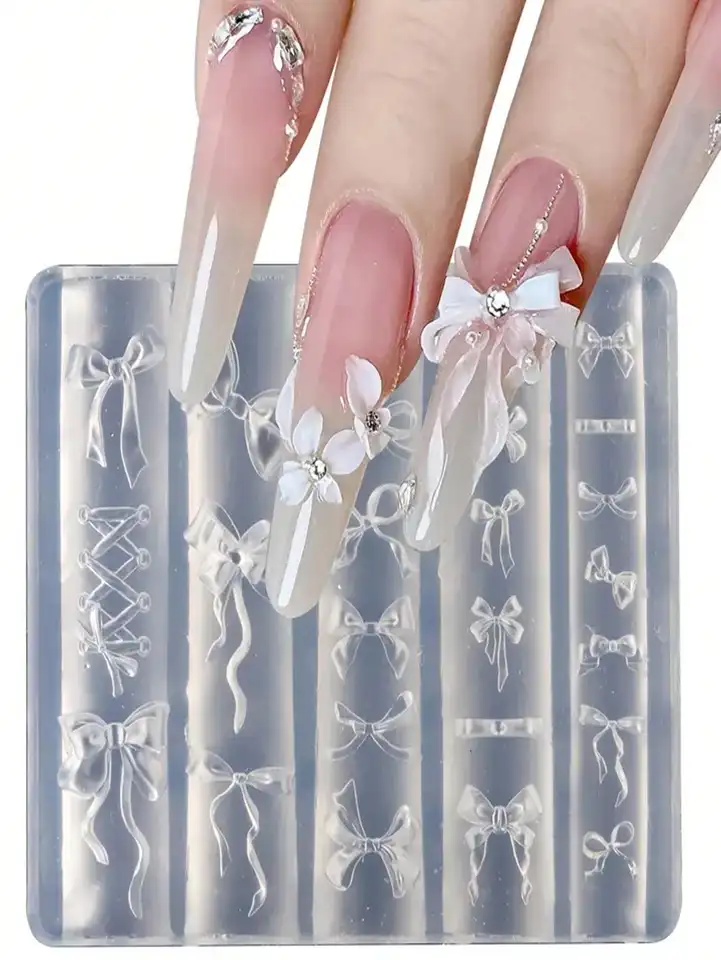 Cute Winter Bow Silicone Nail Art Mold Set