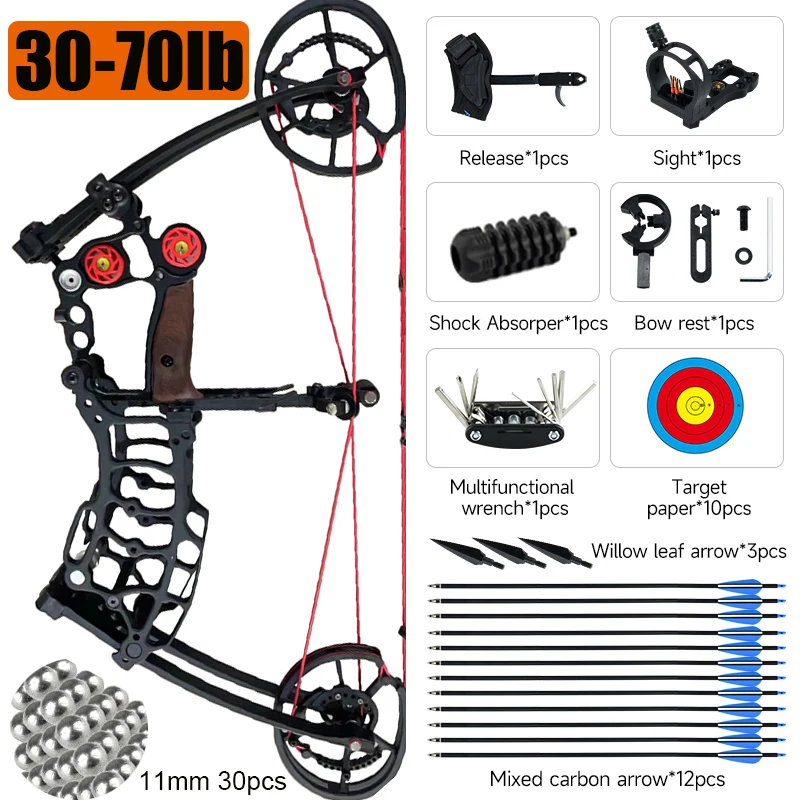 Compound Pulley Bow 30-70lbs Weight Shooting Steel Ball Draw Archery Sets Left Right Hand Hunting Bows Adults Beginners Kit