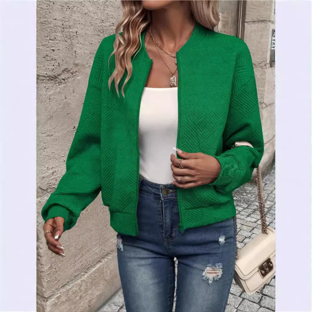 

Jackets Women Zipper Long Sleeve Coats Round Neck Solid Casual Spliced Jacket Cardigan Elegant Lady Outwear Autumn Winter
