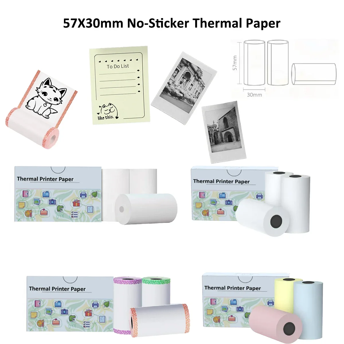 57x30mm No-Sticker Thermal Paper Used For Micro Thermal Printer Photo Printing Paper for Journal Photo Text Notes