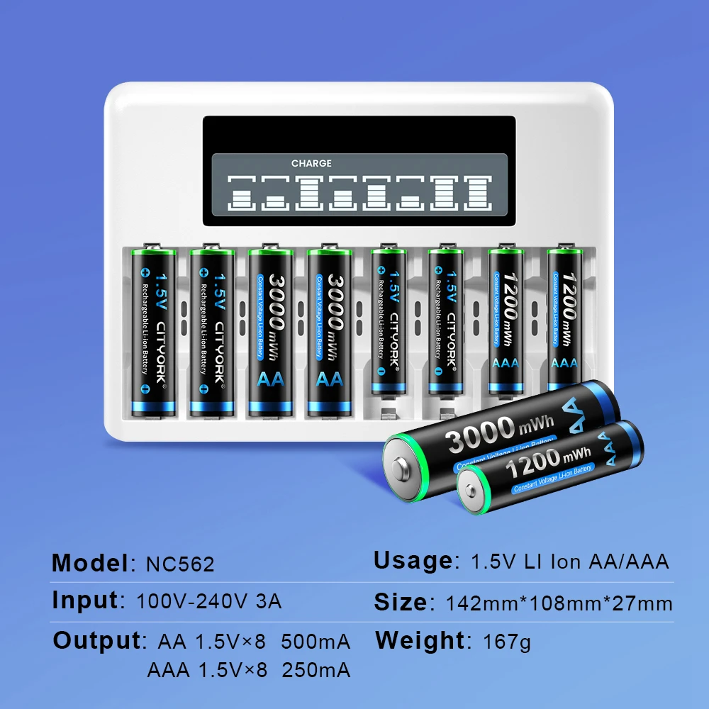 4-16 PCS 1.5V AA Rechargeable Battery 3000mWh HR6 AA Lithium Ion Rechargeable Batteries + 1.5V 2A AAA Li-ion Battery Charger