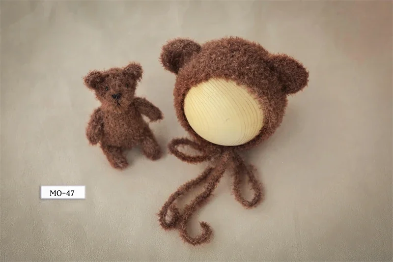 Newborn Baby Photography Props Knitted Cute Bear and Hat with Ears Bonnet 2pcs Set Fotografia Accessories Studio Shooting Props