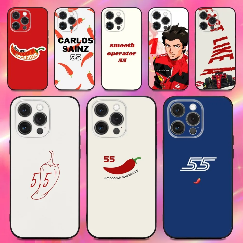 

F1 55 Chili C-Carlos S-Sainz Phone Case For iPhone 16,15,14,13,12,11,Pro,Max,Plus,X,XS,XR,SE,8,7,Mini,Soft Silicone Black Case