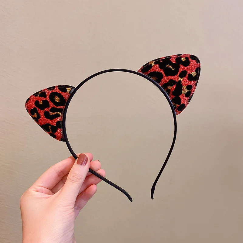 Selling New Lovely Sweet Vintage Leopard Print Cute Glitter Cat Ear Headband Children\'s Kid Girl Hair Band Accessories Headwear