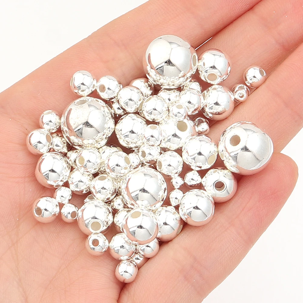 50-100 stücke 3-12mm Hochwertige Mit Loch Versilberung ABS Imitation Perle Perlen Lose Spacer Perlen für DIY Schmuck Machen Zubehör