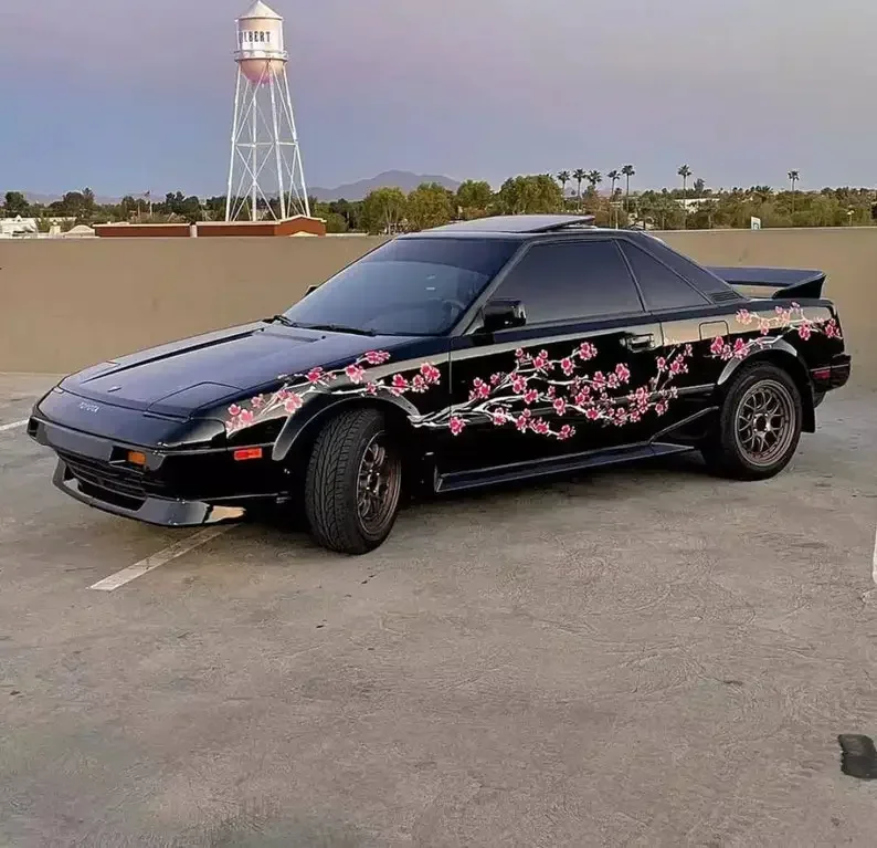 كسوة سيارة زهر الكرز ساكورا ، سيارة جانبية يابانية ، كسوة فينيل ، حجم عالمي ، رسومات مركبة كبيرة ، أنيم