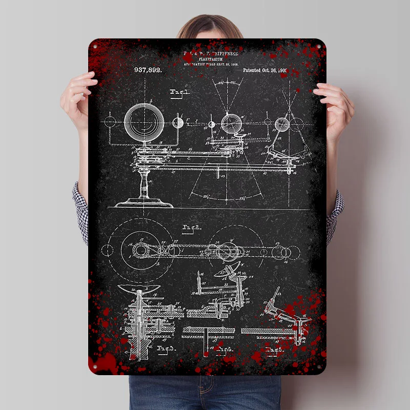 Planetarium Patent Blueprint Printed Poster Customized Wall Art Retro Vintage Metal Tin Signs for Home Office Decor House Items