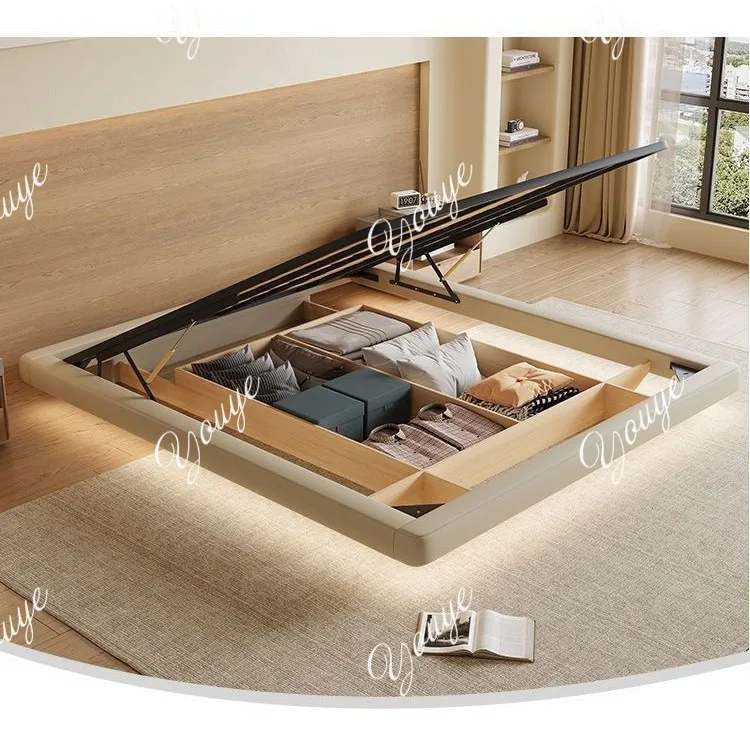 Modern Simple Suspended Bed Storage Tatami Bed Air Pressure Storage No Head Flush Double Bed
