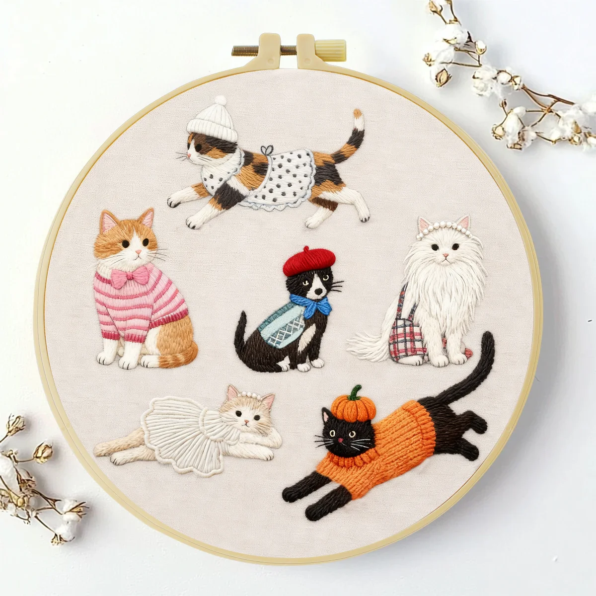 1 Stück 20X20CM/15X15CM 7,87/6,3 Zoll Katzen-Stickerei-Starter-Kit DIY-Kit DIY-Stickerei-Set für Anfänger Nadelkunst – Detail 1