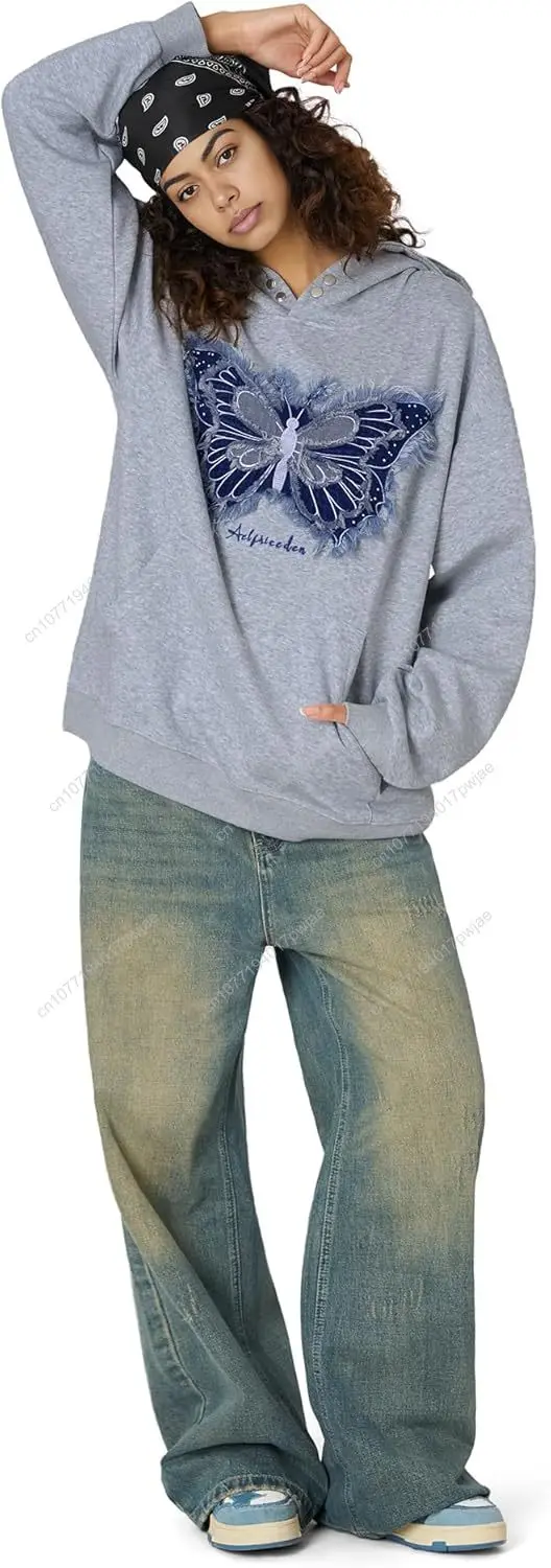 Aelfric Eden толстовки джинсовая толстовка с бабочкой повседневные мешковатые пуловеры с капюшоном уличная одежда унисекс